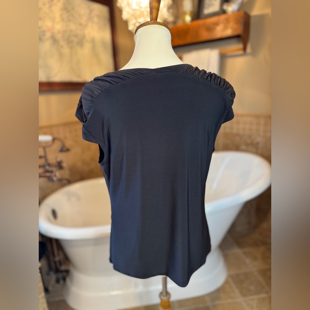 Draped Cowl Neck Women's Blouse - Black - Picture 4 of 8
